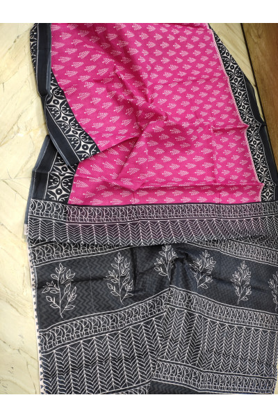 All Over Printed Pink Mulmul Cotton Saree (KR1533)